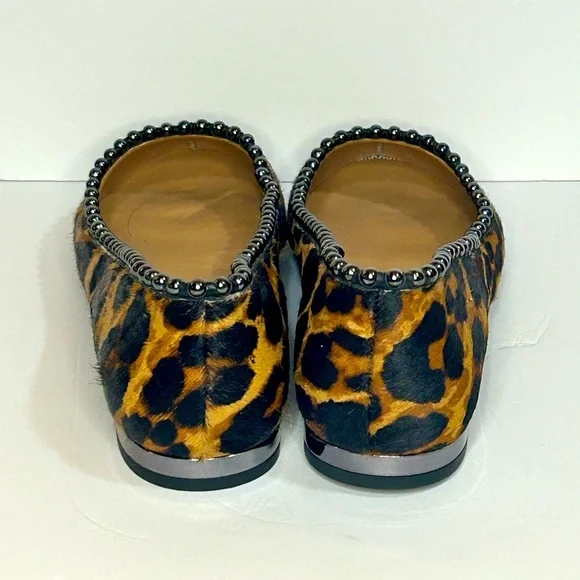NEW Jessica Simpson Gillian Leopard Cow Calf Hair Fur Beaded Flats Shoes Size 9 - Picture 4 of 6